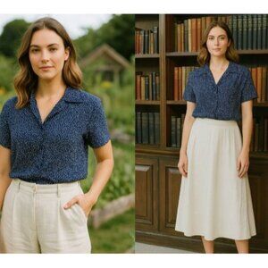 Steve’s Jeans Women’s Navy/White Top L Minimalist Chic Monochrome Patterncore